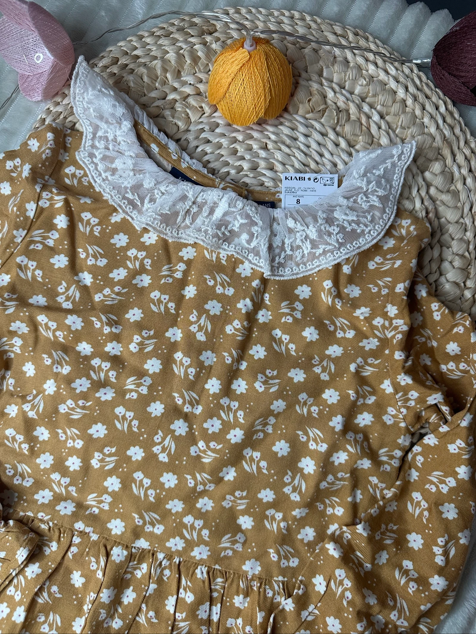 Vestido de Mangas Longas Kiabi 8 anos Amarelo Mostarda e Branco – photo 2
